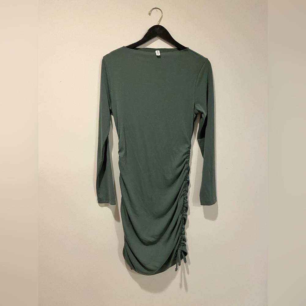 Olive ruched long sleeve dress